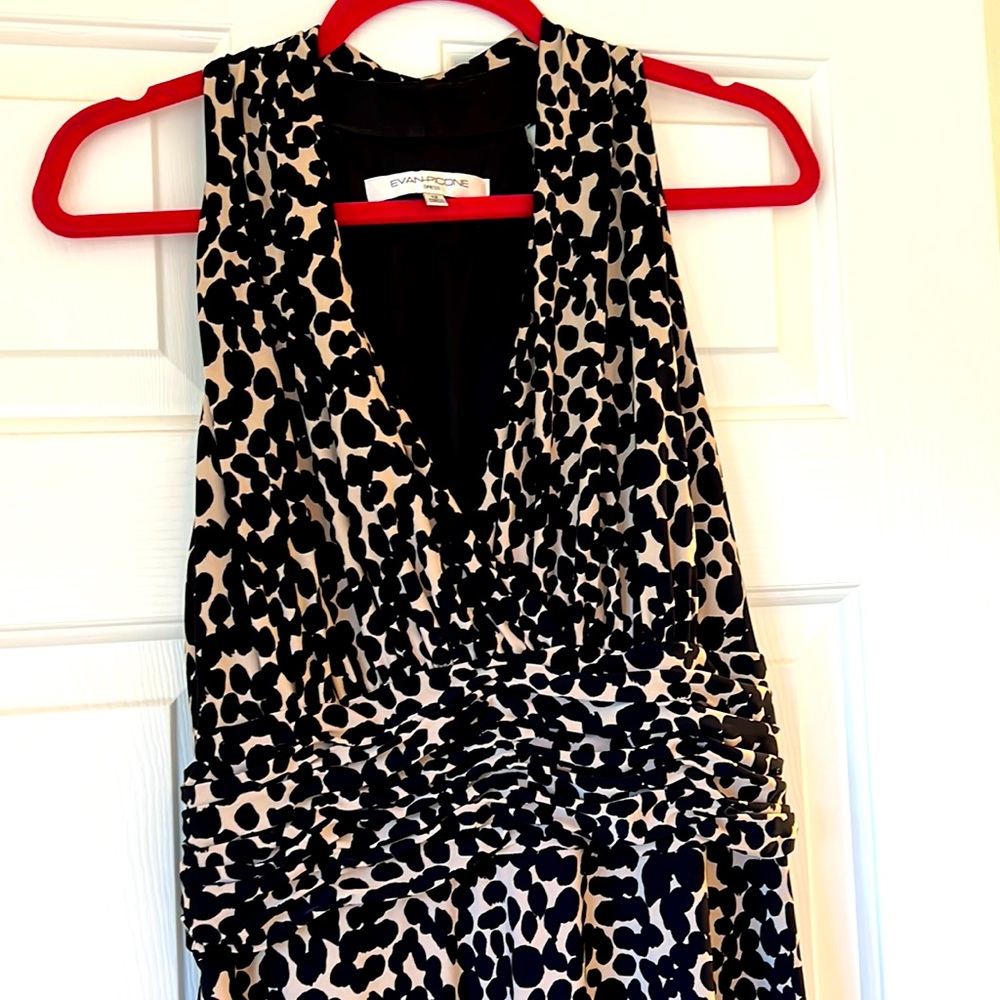 Evan Picone sz L jersey halter long ruched dress, black & tan animal print